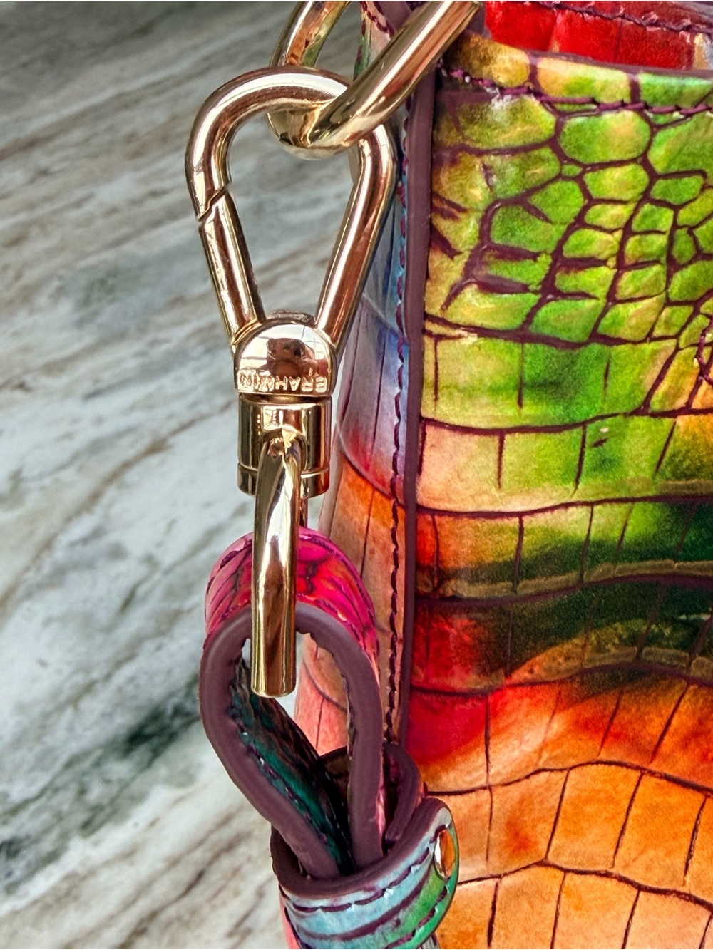 BRAHMIN Marlowe CrocEmbossed Leather BucketBag in Fallstruck Rainbow Colors NWOT - Picture 11 of 17